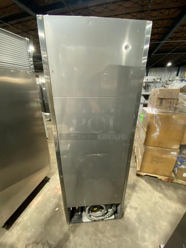 Turbo Air Deluxe Cooler stainless steel single-door refrigerator, model TSR23D, commercial grade, showing back panel.