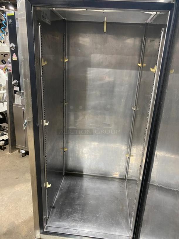 Turbo Air TSR-23D commercial stainless steel single door refrigerator, solid construction, model SN: RN01623104, 115V, 1 phase.