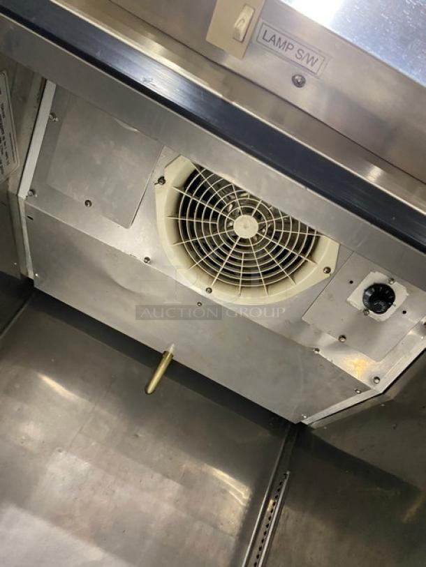 Turbo Air TSR-23D commercial stainless steel single door refrigerator interior, showing fan and controls, model TSR23D.
