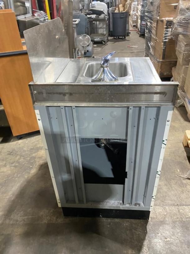 Duke Manufacturing stainless steel hand washing cabinet with single compartment, back and right-side splash. Model SUBPS24CM.