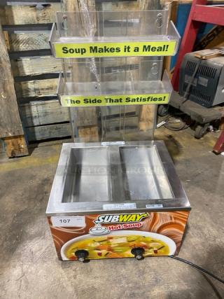 Duke Manufacturing 2-Well Soup Warmer, Model CSW-1-T-AM, stainless steel, individual controls, clear lid organizer, 120V.
