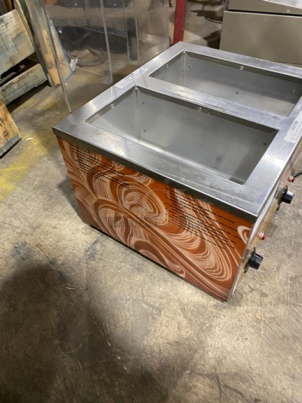 Duke Manufacturing 2-well soup warmer, Model CSW1TAM, stainless steel, individual controls, clear lid organizer, excellent condition.