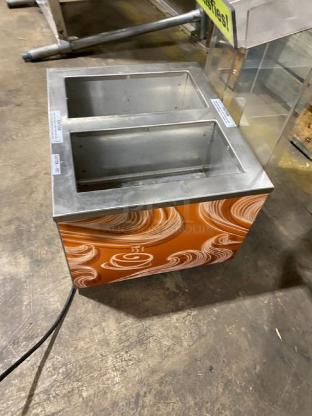 Duke Manufacturing model CSW1TAM 2-well soup warmer, stainless steel, electric, with clear organizer, individual controls.