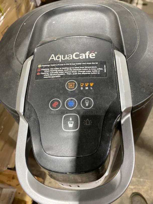AquaCafe ACB210rKES14 water dispenser/coffee maker, black, electric-powered, free-standing, Energy Star certified, control panel visible.