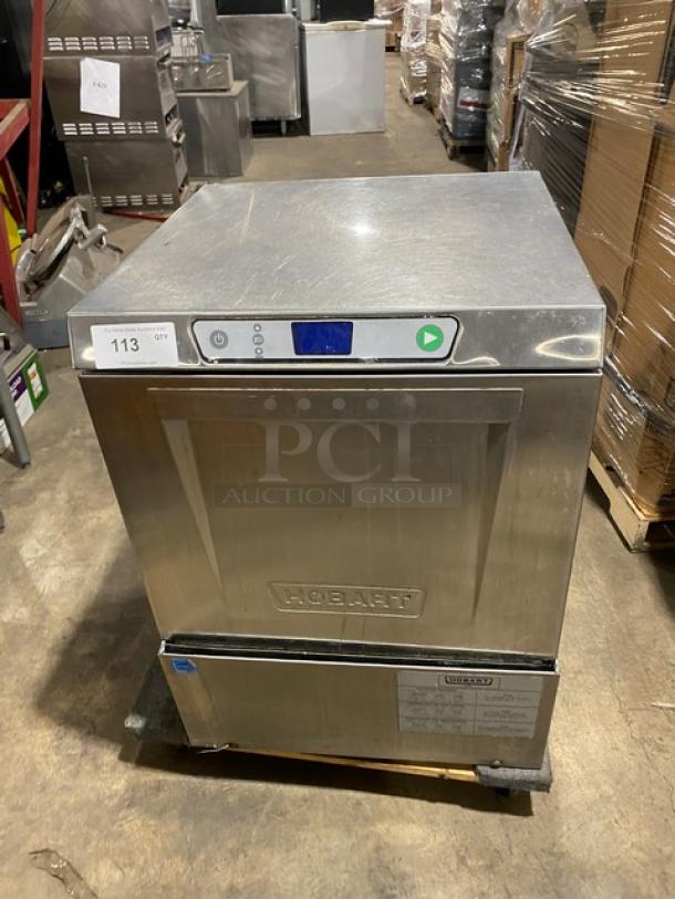 Hobart LXEH commercial stainless steel undercounter dishwasher, new body style, with full-size peg rack. Model LXEH, 120/208-240V.