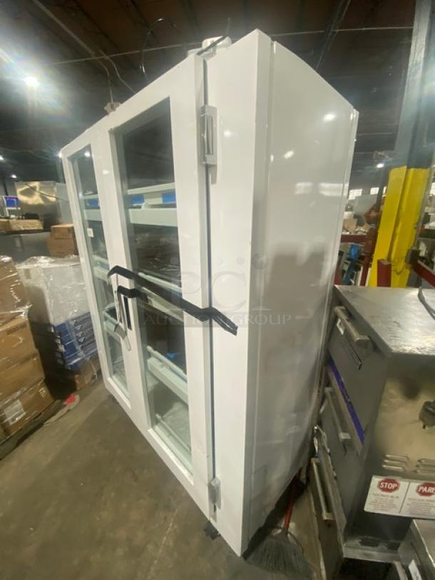 Urban Cultivator Commercial indoor garden unit; white, double glass doors, electric, on casters; Model Commercial 001.