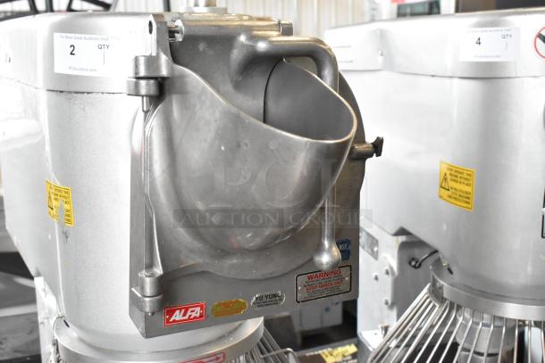 2022 Precision HD-60 60 Quart Dough Mixer with mixing bowl, bowl guard, and attachments. Includes labels and warning tags.