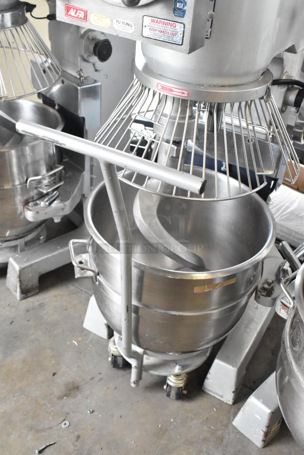 2022 Precision HD-60 Metal 60 Quart Commercial Dough Mixer with bowl, guard, dolly, pelican head, and hook attachment.