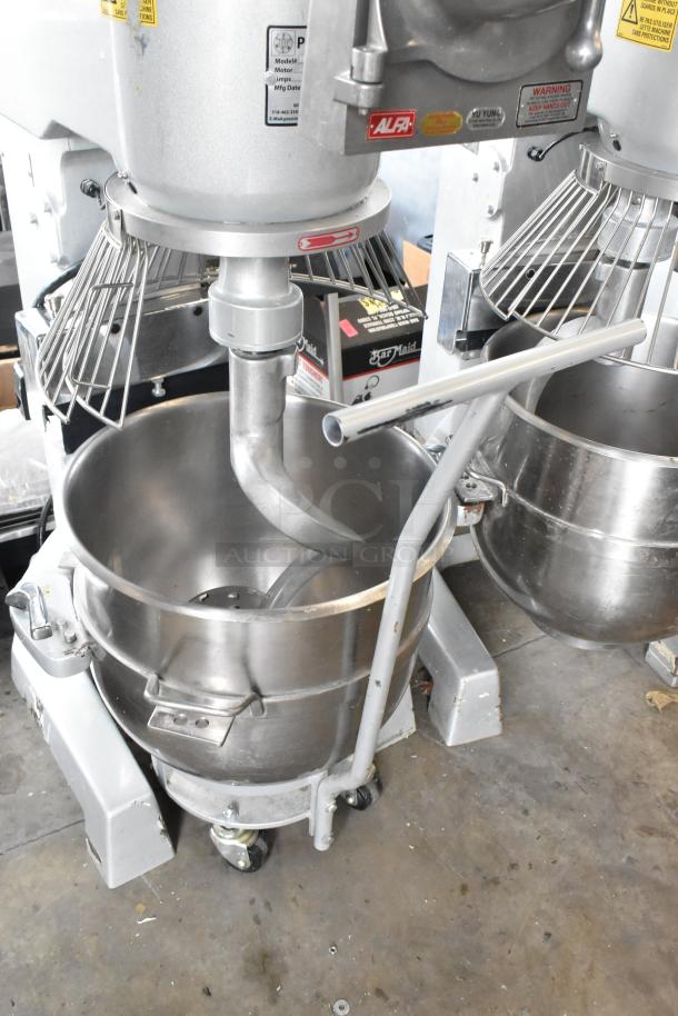 2022 Precision HD-60 60-quart dough mixer with bowl, dolly, guard, Pelican head, and dough hook. 220V, 3 phase.