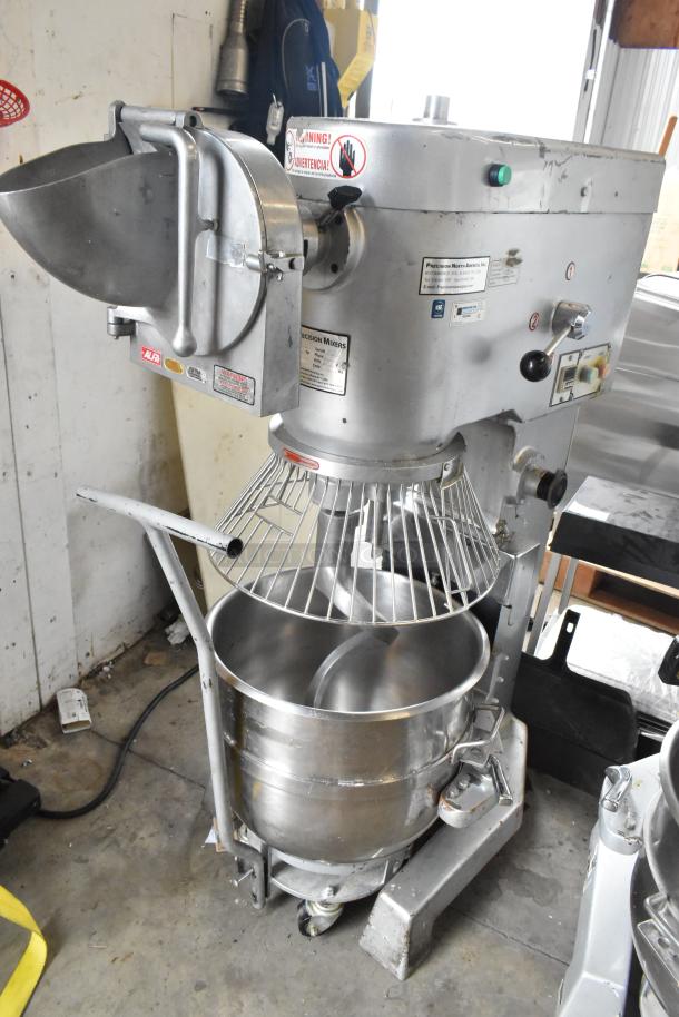 2021 Precision HD-60 metal commercial 60-quart dough mixer with bowl, dolly, guard, Pelican head, and hook; 220V, 3-phase.
