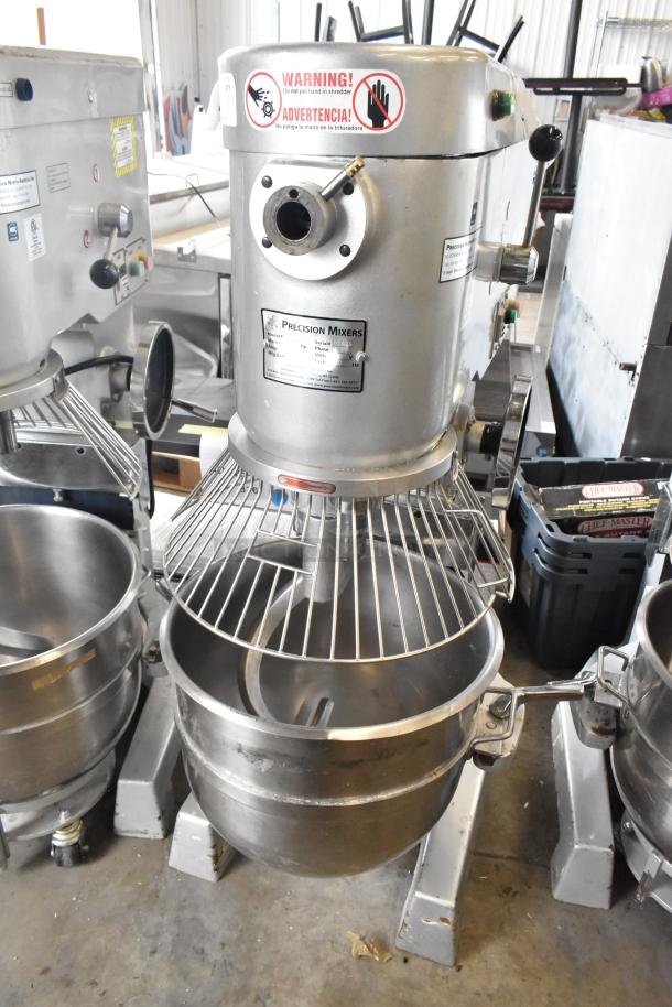 2020 Precision HD-60 metal dough mixer, 60 qt, with mixing bowl, bowl guard, dough hook, 220V, 3 phase, shown in used condition.