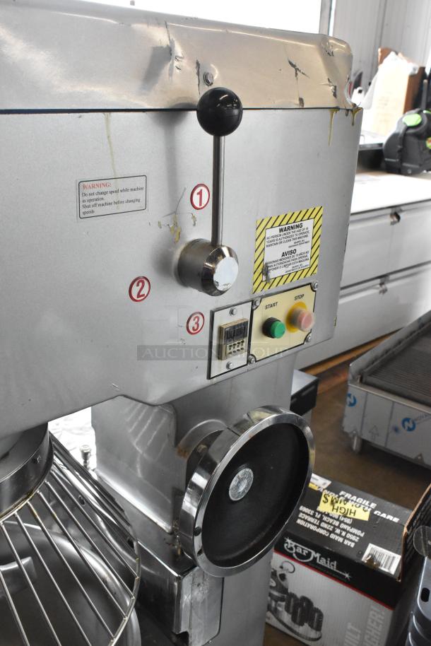 2020 Precision HD-60 commercial dough mixer with mixing bowl, bowl guard, and dough hook. Visible wear; 220V, 3 phase.