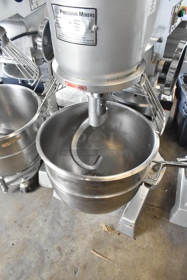 2020 Precision HD-60 60 Quart Dough Mixer with bowl, guard, and hook. 220V, 3 Phase. Stainless steel, commercial use.