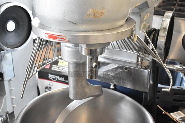2022 Precision HD-60 Commercial 60 Quart Dough Mixer with bowl, guard, dough hook. 220V, 3 Phase. Visible wear on top.