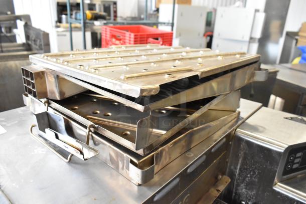 2022 Turbochef HhC1618 stainless steel rapid speed conveyor oven on stand with commercial casters, 208/240V, 1 phase.