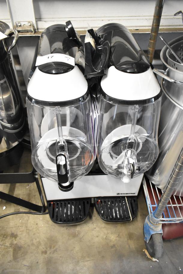 Brand new Stoelting SCBF128-37 double frozen beverage machine, 2.6-gallon capacity, 115 volts, scratch and dent condition.