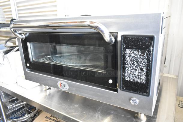 BRAND NEW Cooking Performance Group HSIO-H high-speed impingement oven, ventless, stainless steel, broken side glass panel visible.