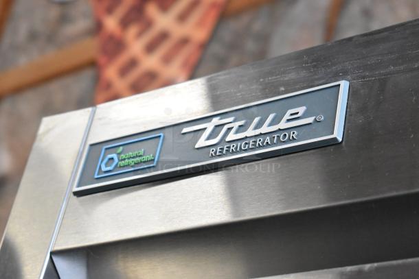 True T-35-HC stainless steel commercial cooler, 2-door, poly coated racks, natural refrigerant label, 2022 model.