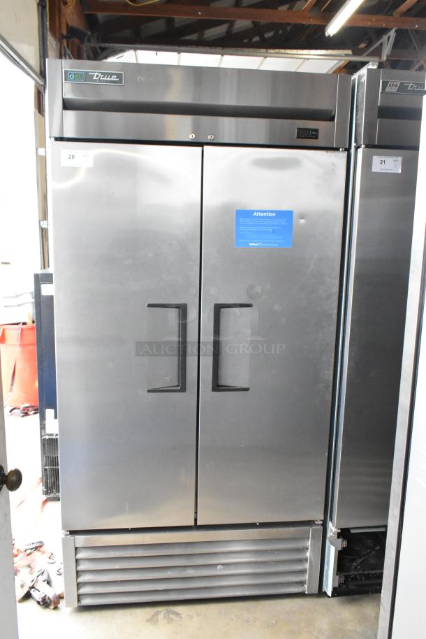 2017 True T-35-HC stainless steel 2-door reach-in cooler with poly-coated racks, 115V, 1 phase, commercial use.