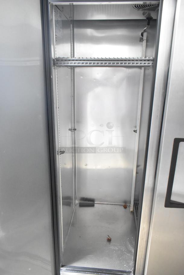 2017 True T-35-HC stainless steel 2-door cooler, poly-coated racks, 115V, 1 phase, interior view shown.