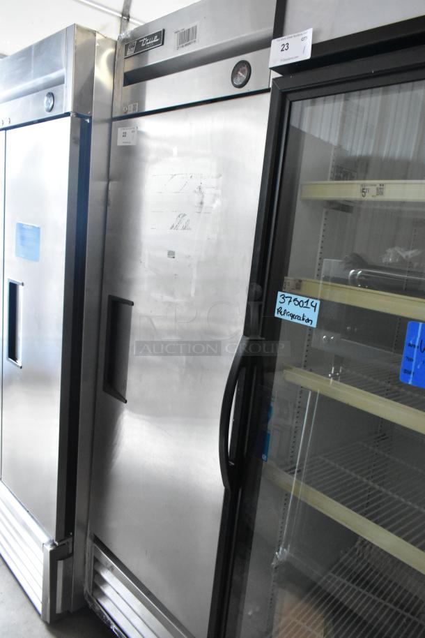 2017 True T-19F stainless steel single door freezer with poly-coated racks, on casters, 115V, 1 phase.