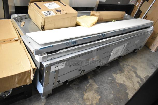 Brand new Advance Tabco HF-4E-240 stainless steel commercial four pan electric steam table with undershelf, 208/240V.