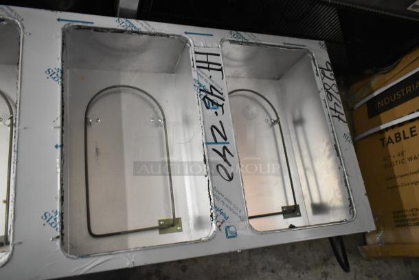 Advance Tabco HF-4E-240 stainless steel steam table, four-pan, 208/240V, 1 phase, with undershelf, new scratch and dent.