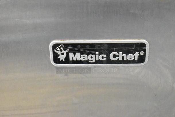 Magic Chef MCUF3S2 Mini Cooler, stainless steel, 115V, 1 Phase, features visible brand logo on front.
