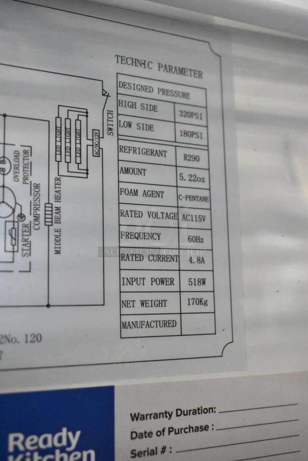 "Avantco 178GDC40HCW refrigerator label; shows technical specs like refrigerant type, voltage, power, and weight."