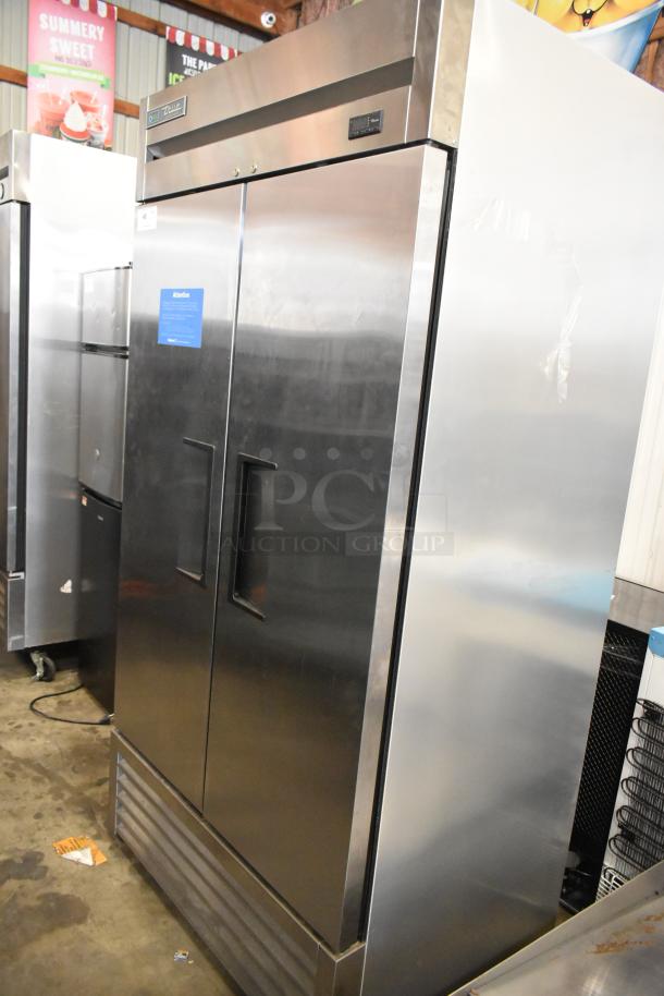 2021 True T-35-HC Stainless Steel 2 Door Reach In Cooler, poly-coated racks, 115V, 1 phase, excellent condition.