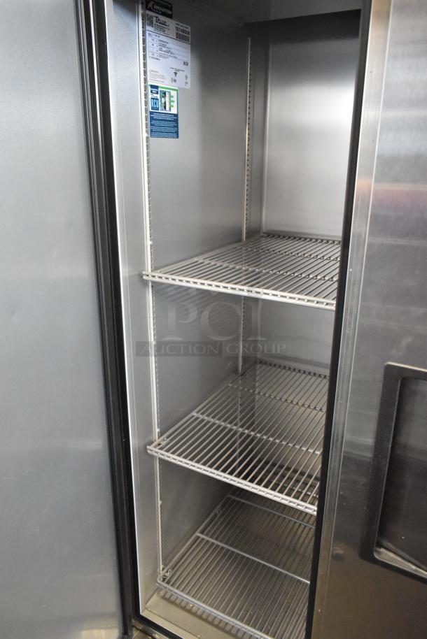 2021 True T-35-HC stainless steel commercial 2-door cooler, poly coated racks, 115V, 1 phase, clean interior, visible model tag.