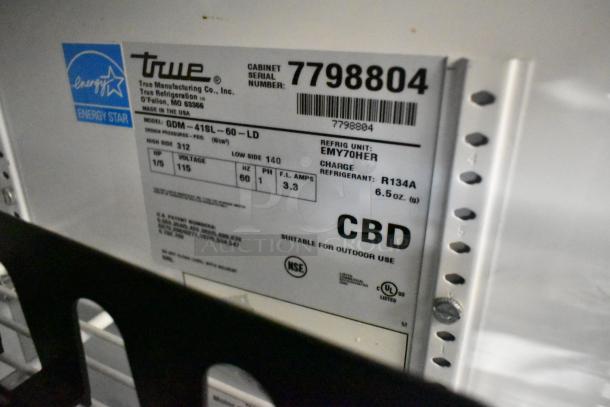 True GDM-41SL-60-LD commercial cooler label with model, serial number 7798804, 115 volts, R134A refrigerant, Energy Star.