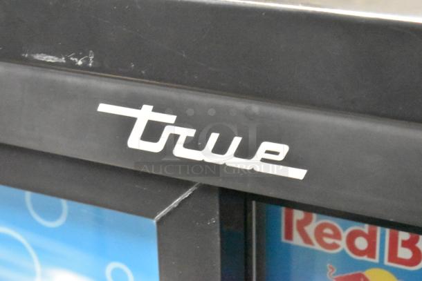 2019 True GDM-41SL-48-HC-LD commercial cooler, 2-door reach-in, poly coated racks, 115V, 1 phase, True logo visible.