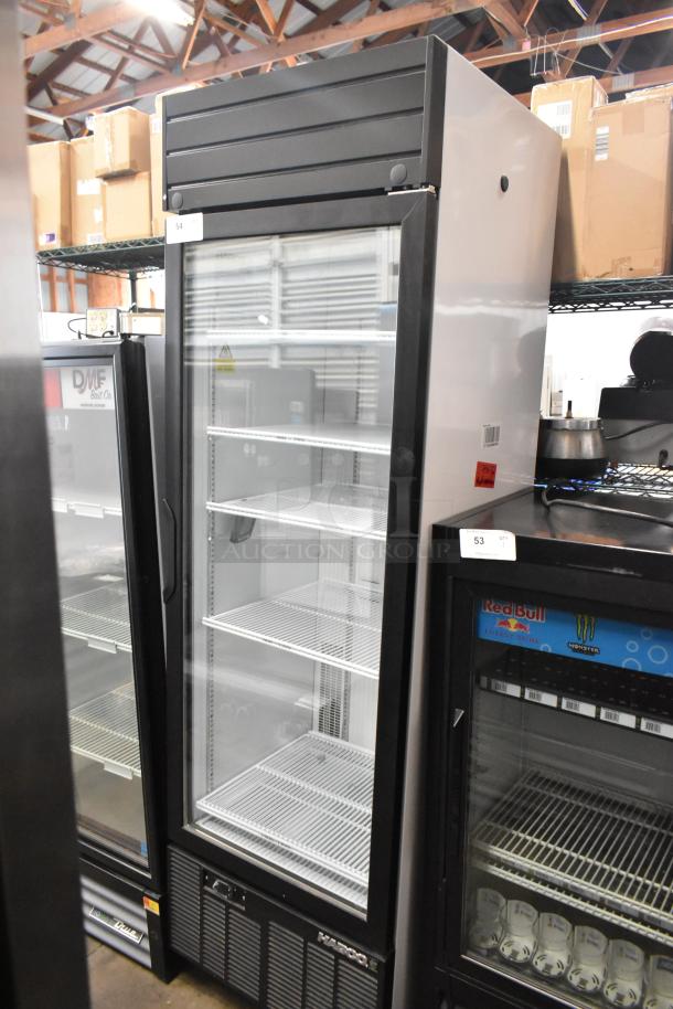 2019 Habco SE18HC commercial single door reach-in cooler with poly-coated racks, 115 volts, excellent condition.