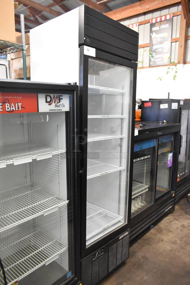 2019 Habco SE18HC single door reach-in cooler merchandiser, metal, 115V, 1 phase, with poly coated racks, excellent condition.