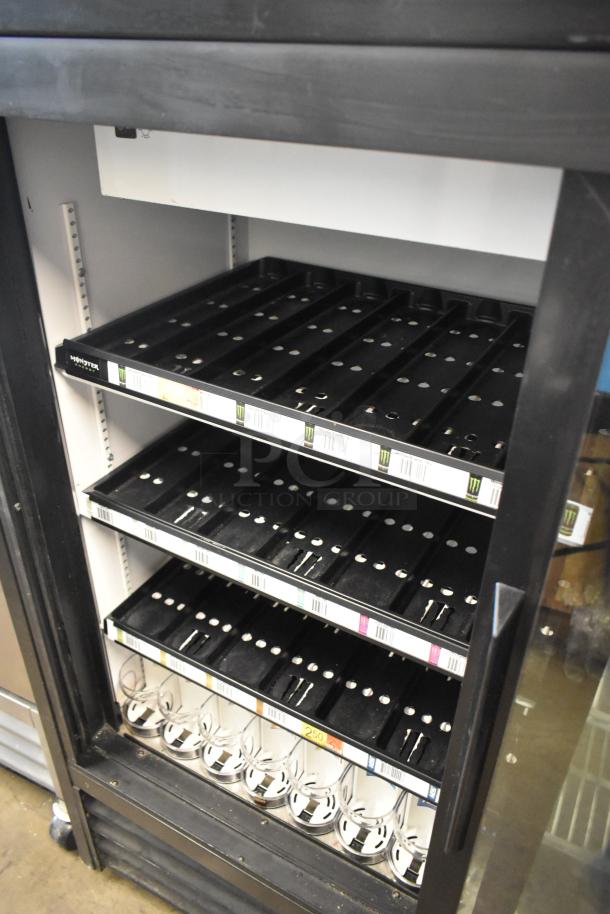 2019 Habco 2 Door Cooler GDM-41SL-48-HC-LD, poly racks, 115V, metal build, good condition, shelving included.