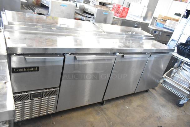 2018 Continental CPA93 stainless steel pizza prep table on casters, 115 volts, 1 phase, in good condition.
