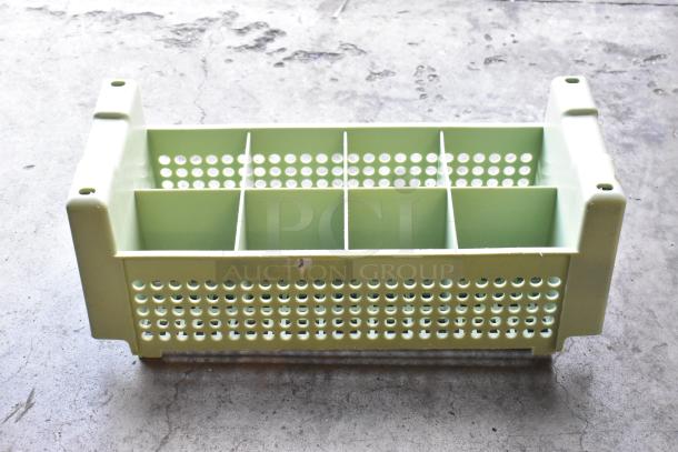 Lot includes a metal wall mount shelf with metal frame, and two green poly silverware caddies with perforated design.