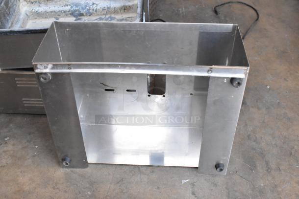 Lot of metal wall mount shelf, metal frame, and two poly silverware caddies, showing minor wear. Great for organization.