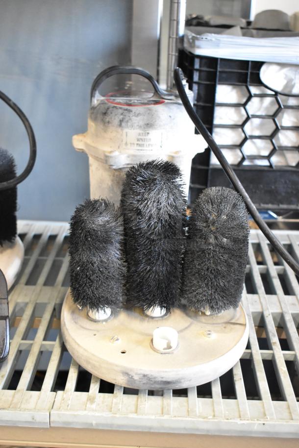 Three Bar Maid electric glass washers with black brushes, showing wear. Operates at 115 volts, 1 phase.