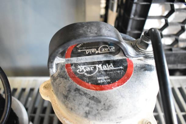 Bar Maid electric glass washer, model SS-100, worn condition. Features 115 volts, 1 phase. Includes visible brand label.