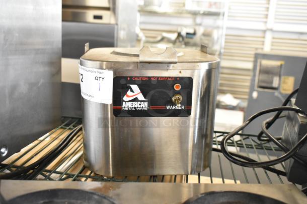 American Metalware Grindmaster CW-1 metal countertop satellite stand, 120 volts, 1 phase, with caution label and rocker switch.