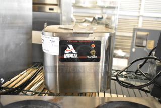 American Metalware Grindmaster CW-1 metal countertop satellite stand, 120 volts, 1 phase, with caution label and rocker switch.