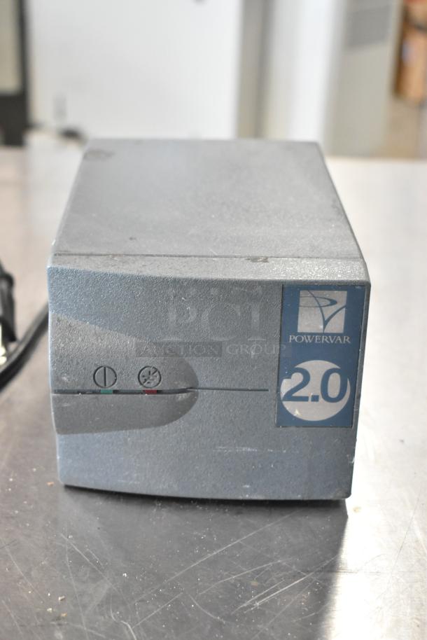 Powervar 2.0 power conditioner, 120V, 1 phase. Gray casing with front panel indicators. Slight wear visible.