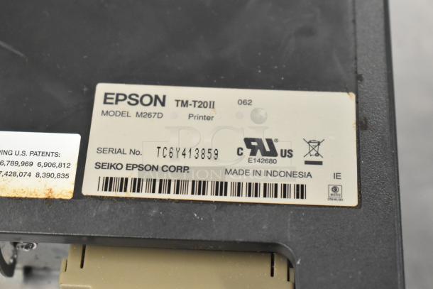Epson TM-T20II receipt printer, model M267D, serial TC6Y413859, made in Indonesia. 6 printers available.