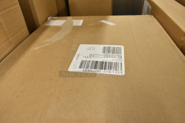 Cardboard box with visible shipping label, containing brand new items: egg dispenser, stackable storage drawer, food chopper cup.