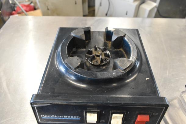 Hamilton Beach 990 Countertop Blender base, missing lid. Features power switches, 115V, 1 phase. Used condition, visible wear.