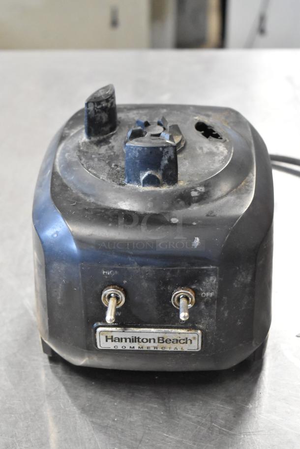 Hamilton Beach blender base, black, with two toggle switches and a logo label, used condition.