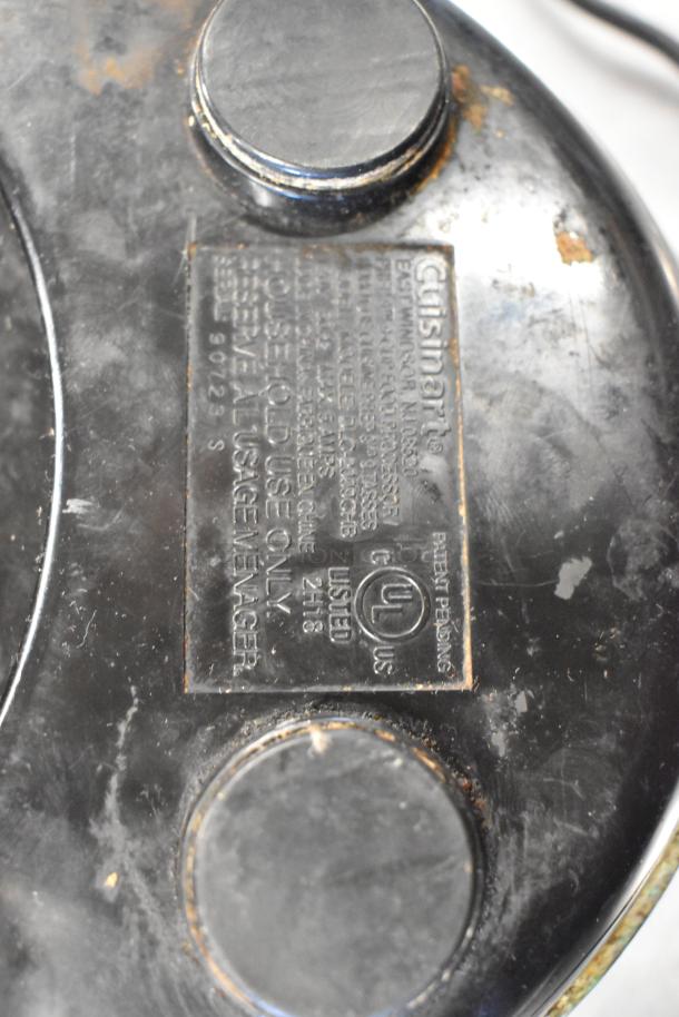 Cuisinart blender base, black finish, visible wear, model/markings indicate household use, 115 volts, UL listed.