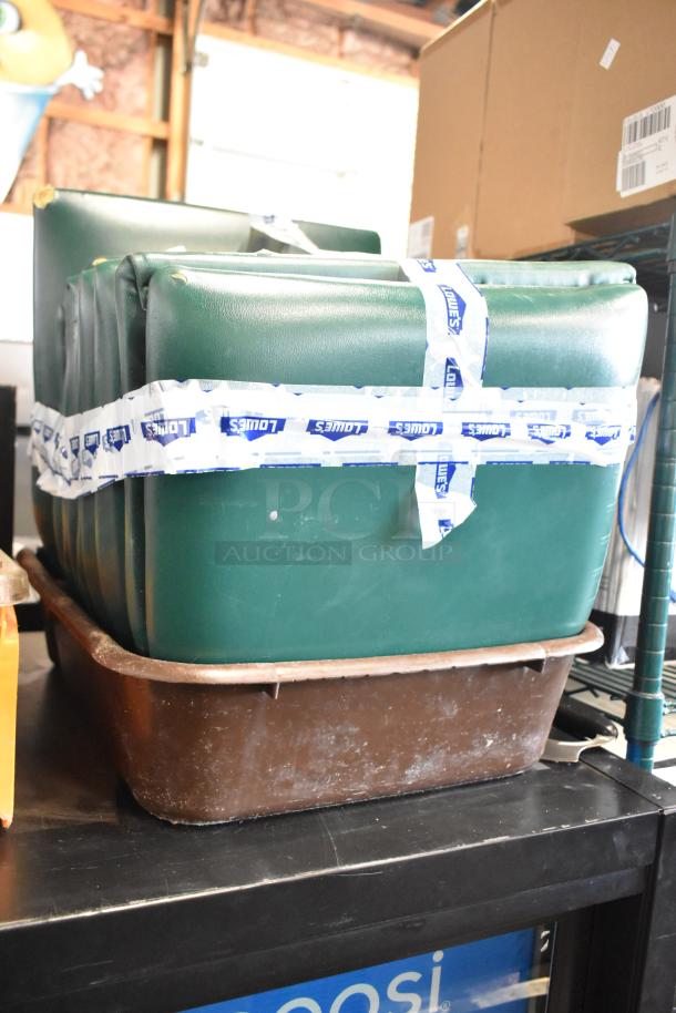 Lot of various items including green rocking cutters and a water pot, secured with Lowe's tape. Items are used, varying condition.